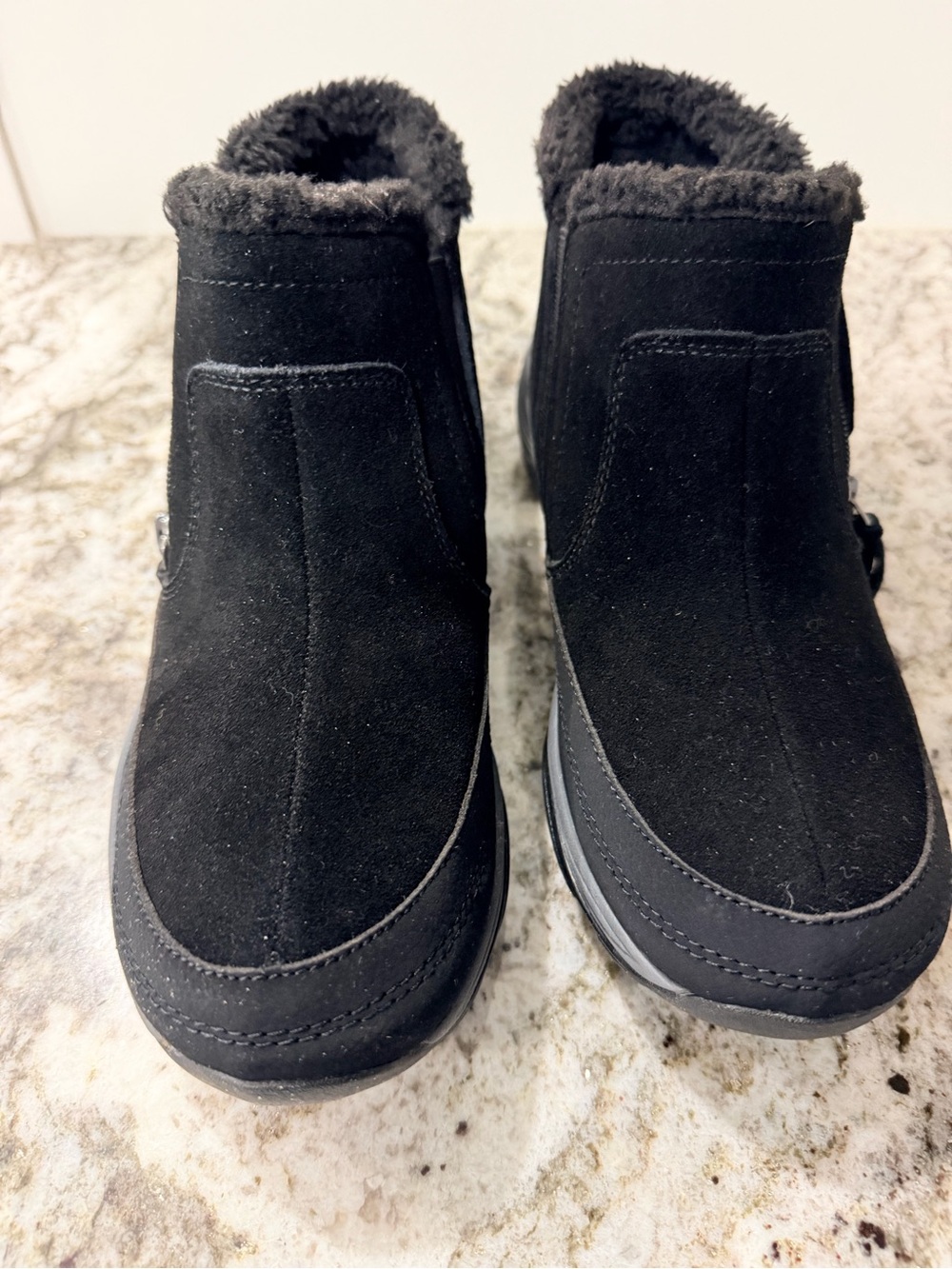 Women’s Easy Spirit Black Suede Faux-Fur Ankle Booties